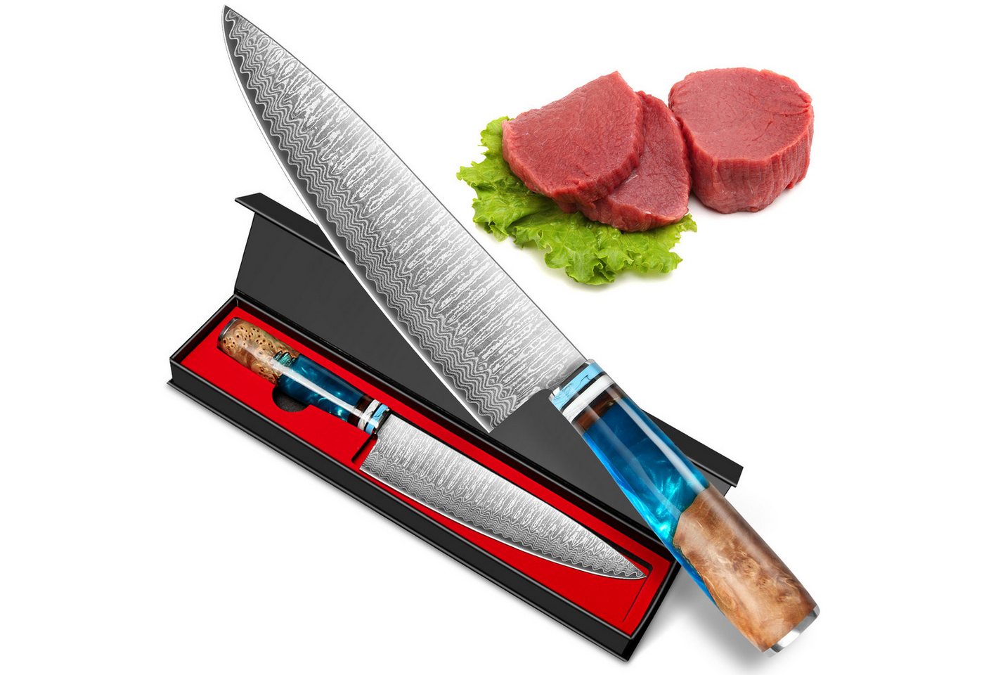 KEENZO Damastmesser Damast Küchenmesser, 20cm Klinge, 67 Schichten Damaststahl Harzgriff, damaststahl, Harzgriff, Ergonomisch geformt – Bild 2 von 5
