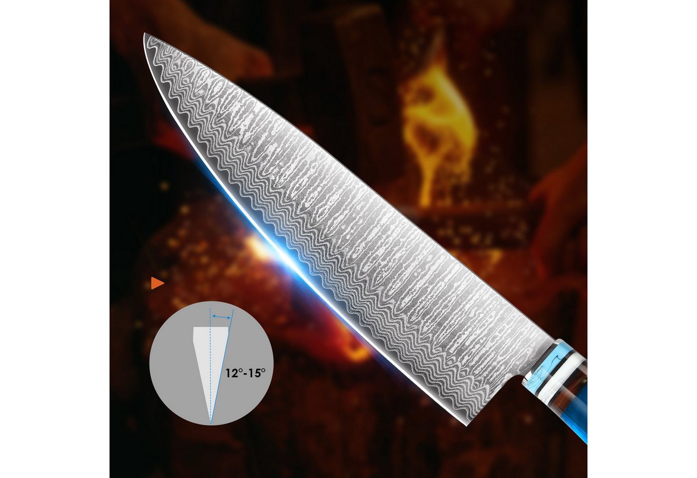 KEENZO Damastmesser Damast Küchenmesser, 20cm Klinge, 67 Schichten Damaststahl Harzgriff, damaststahl, Harzgriff, Ergonomisch geformt – Bild 5 von 5