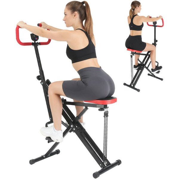 kehot Bauchtrainer Kompakter Squat Trainer mit Sitz & Griff, Klappbar (Höhen- und Sitzverstellung für Individuelles Ganzkörpertraining, Mit 3 Widerstandsbändern