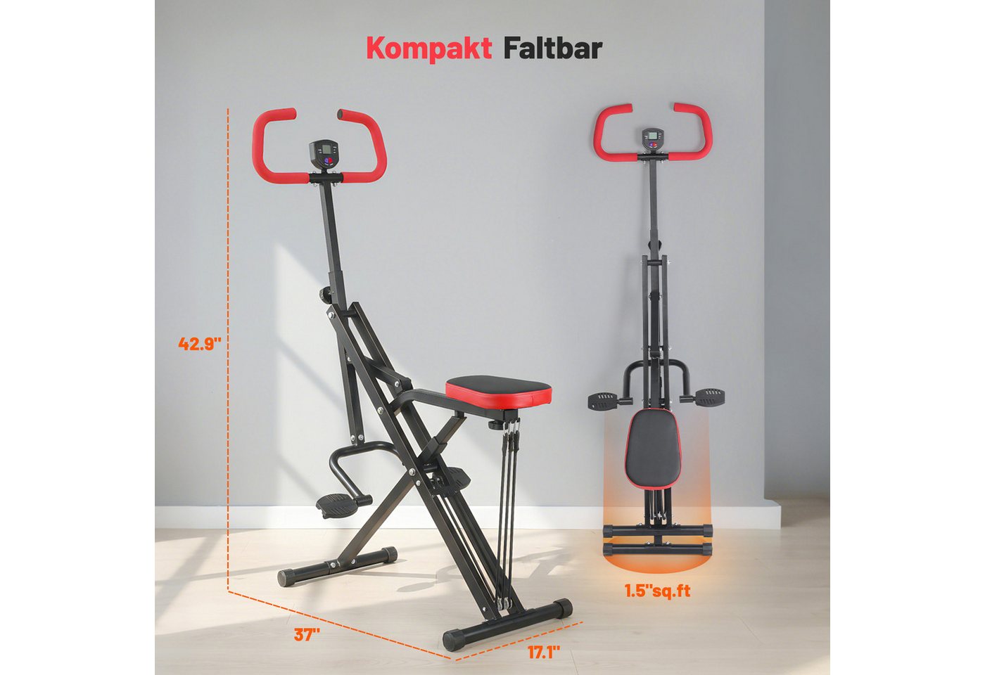 kehot Bauchtrainer Kompakter Squat Trainer mit Sitz & Griff, Klappbar (Höhen- und Sitzverstellung für Individuelles Ganzkörpertraining, Mit 3 Widerstandsbändern – Bild 2 von 5