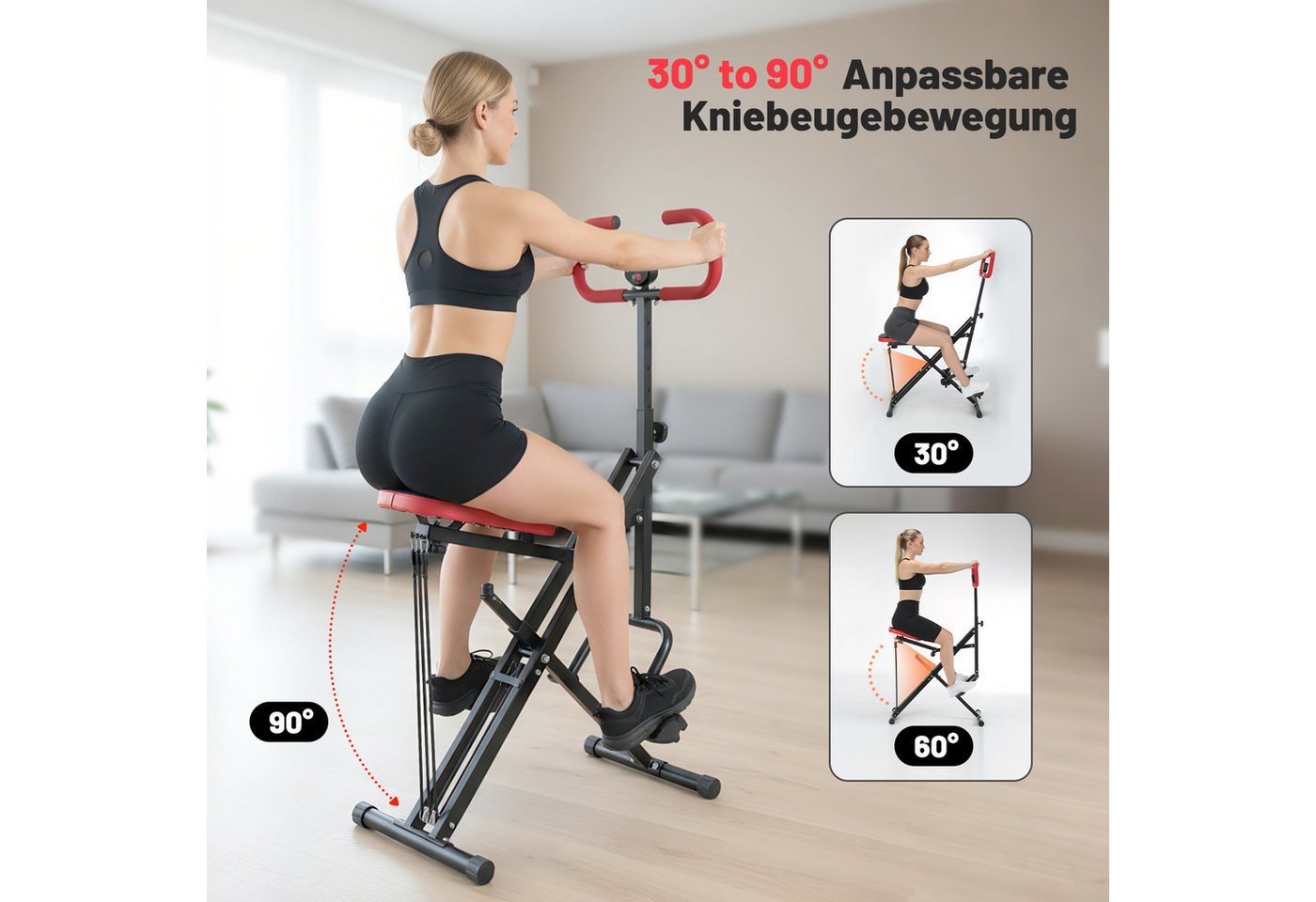 kehot Bauchtrainer Kompakter Squat Trainer mit Sitz & Griff, Klappbar (Höhen- und Sitzverstellung für Individuelles Ganzkörpertraining, Mit 3 Widerstandsbändern – Bild 3 von 5