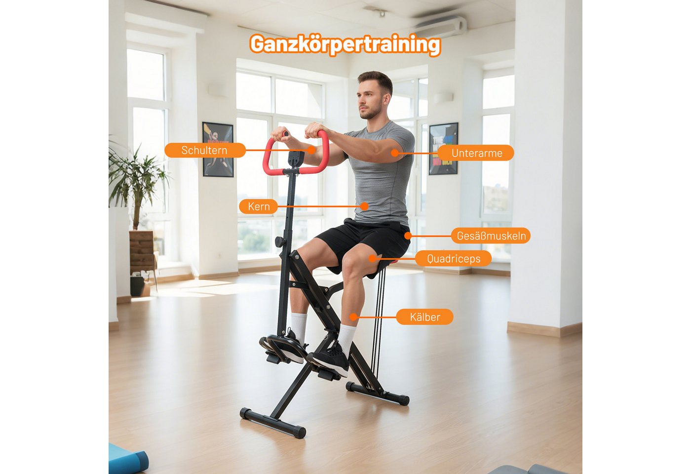 kehot Bauchtrainer Kompakter Squat Trainer mit Sitz & Griff, Klappbar (Höhen- und Sitzverstellung für Individuelles Ganzkörpertraining, Mit 3 Widerstandsbändern – Bild 5 von 5