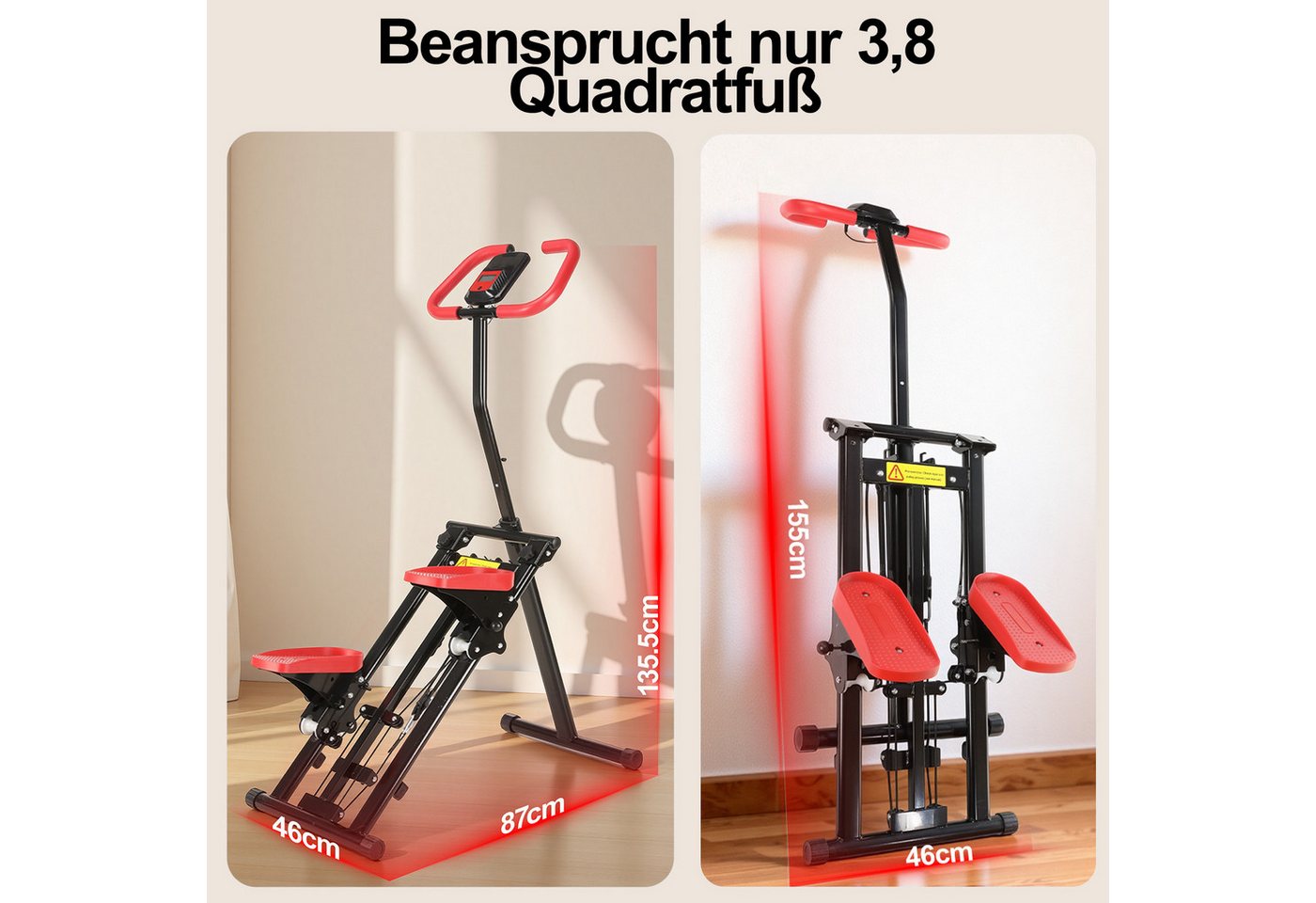 kehot Stepper Treppenstepper klappbar mit Handgriff, bis 100 kg (3-fach höhenverstellbar mit großen 12 x 27 cm Pedalen, Mit 6 Widerstandsbändern für Arm- und Ob – Bild 2 von 5