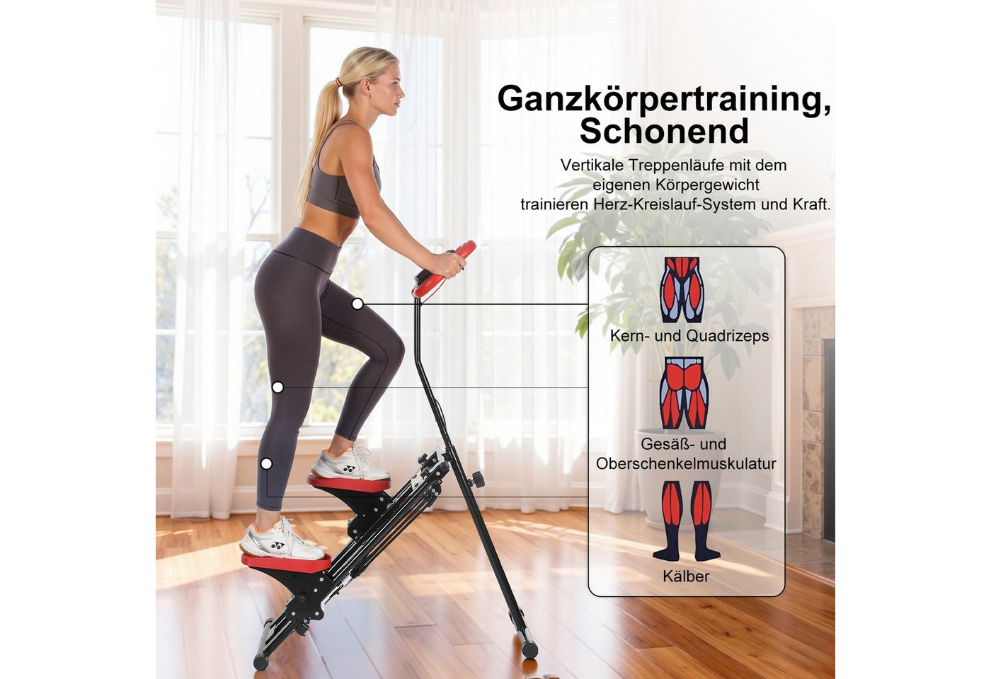 kehot Stepper Treppenstepper klappbar mit Handgriff, bis 100 kg (3-fach höhenverstellbar mit großen 12 x 27 cm Pedalen, Mit 6 Widerstandsbändern für Arm- und Ob – Bild 3 von 5