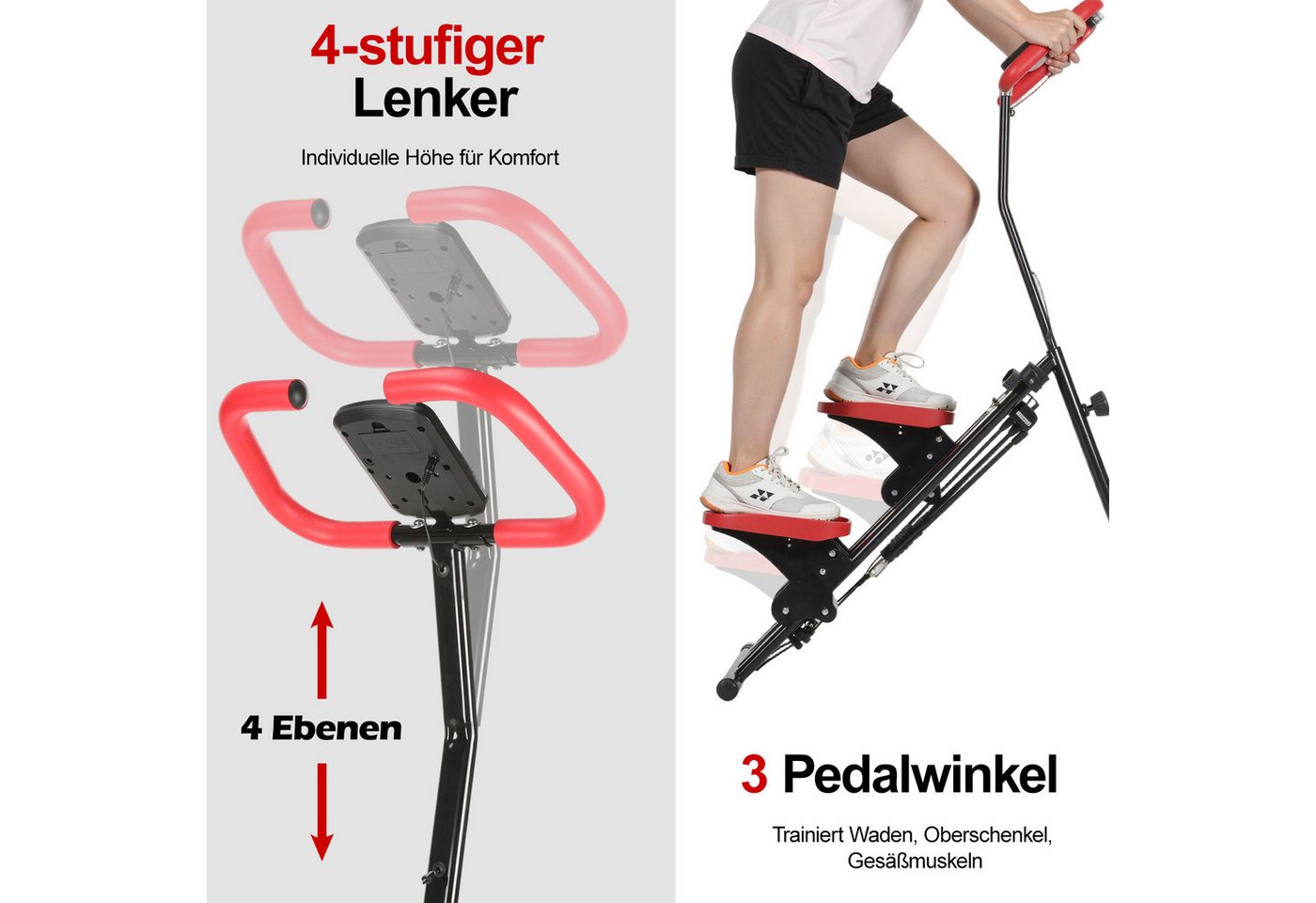 kehot Stepper Treppenstepper klappbar mit Handgriff, bis 100 kg (3-fach höhenverstellbar mit großen 12 x 27 cm Pedalen, Mit 6 Widerstandsbändern für Arm- und Ob – Bild 4 von 5