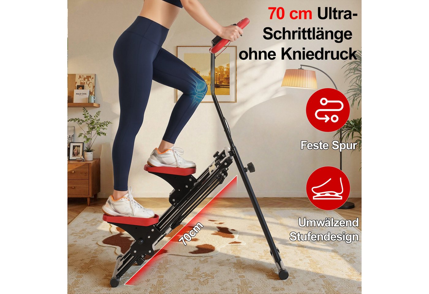 kehot Stepper Treppenstepper klappbar mit Handgriff, bis 100 kg (3-fach höhenverstellbar mit großen 12 x 27 cm Pedalen, Mit 6 Widerstandsbändern für Arm- und Ob – Bild 5 von 5
