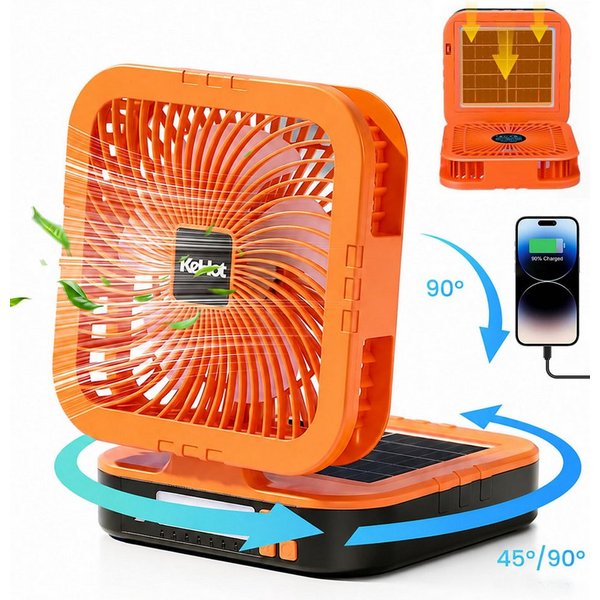 kehot Tischventilator Campingventilator mit Licht und Fernbedienung, Faltbarer Outdoor-Ventilator, Solaraufladung, 45°/90° Oszillation