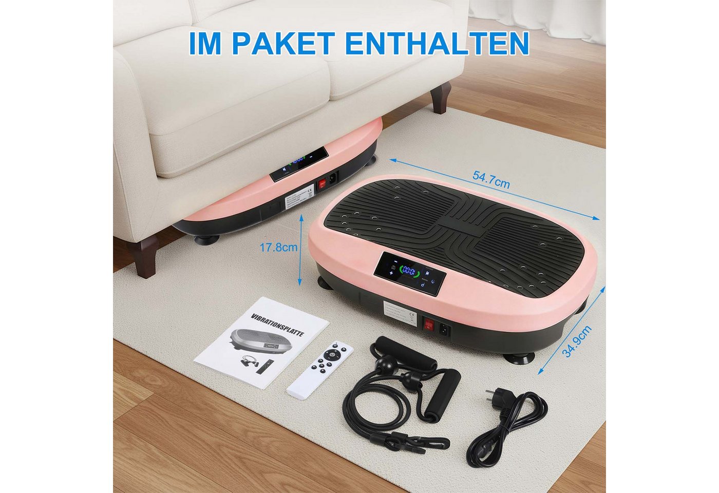 kehot Vibrationsplatte Ganzkörper, 3D Fitnessgeräte mit 2 Bändern & Fernbedienung, 200 W, 120 Intensitätsstufen, (Set, mit Trainingsbandern), Schwingung Modus,  – Bild 2 von 5