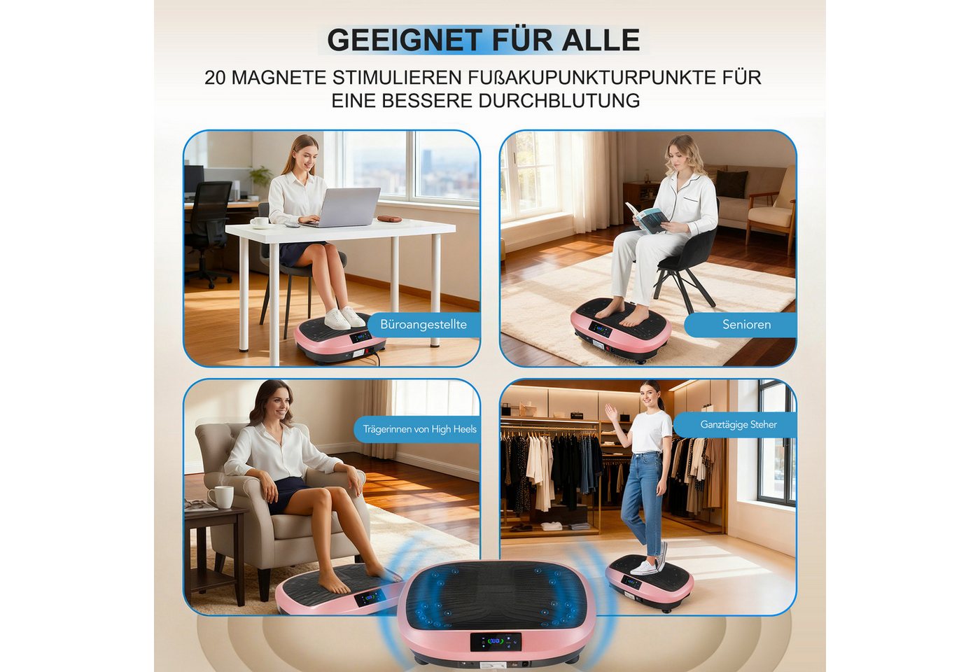 kehot Vibrationsplatte Ganzkörper, 3D Fitnessgeräte mit 2 Bändern & Fernbedienung, 200 W, 120 Intensitätsstufen, (Set, mit Trainingsbandern), Schwingung Modus,  – Bild 5 von 5