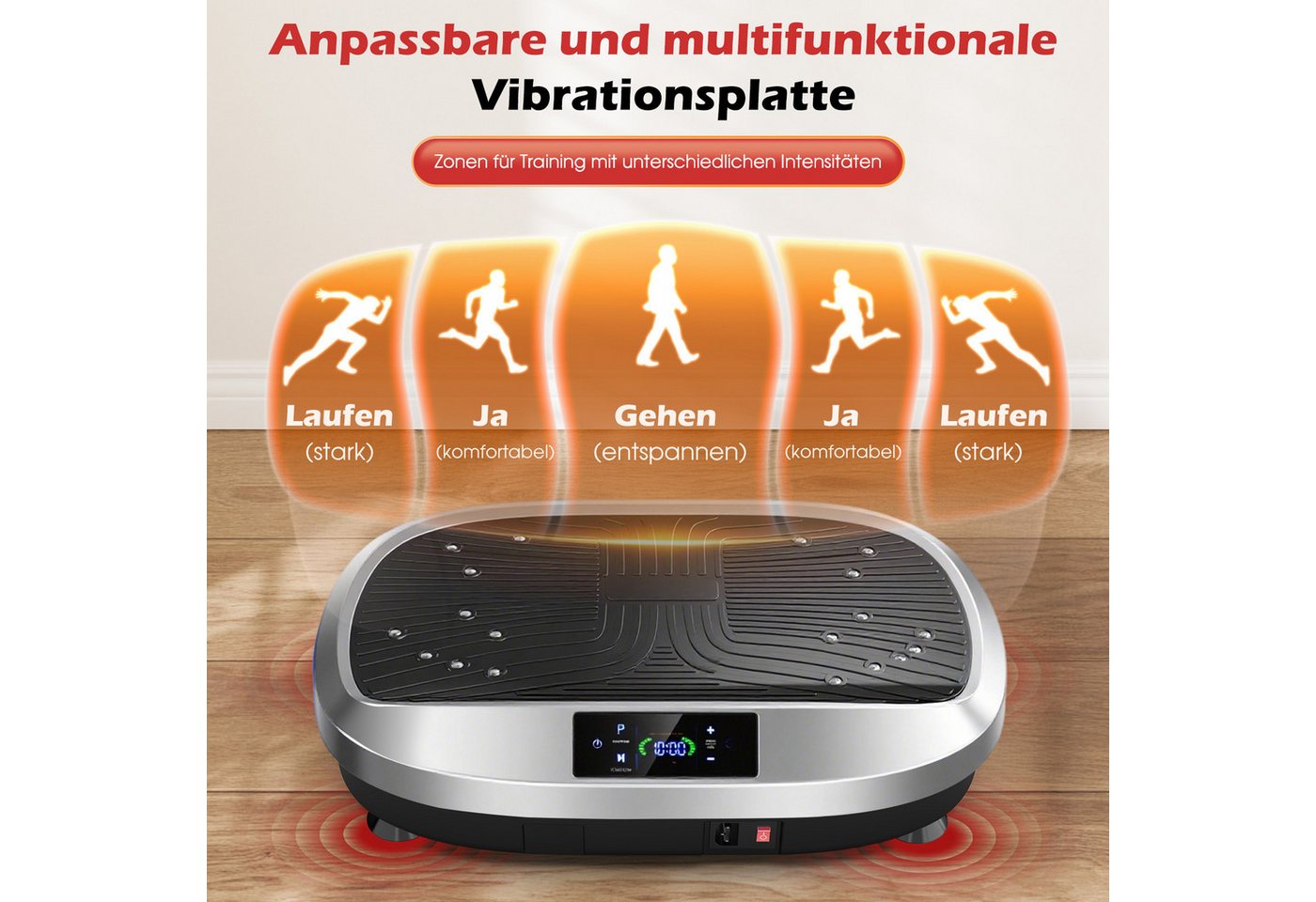 kehot Vibrationsplatte Ganzkörper, 3D Fitnessgeräte mit 2 Bändern & Fernbedienung, 200 W, 120 Intensitätsstufen, (Set, mit Trainingsbandern), Schwingung Modus,  – Bild 3 von 5