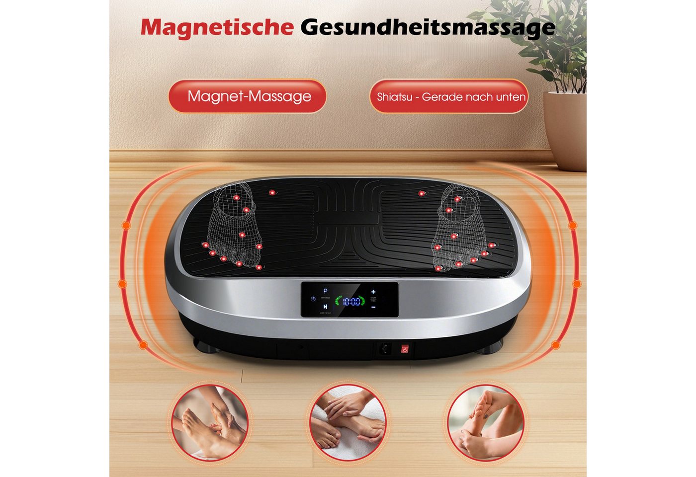 kehot Vibrationsplatte Ganzkörper, 3D Fitnessgeräte mit 2 Bändern & Fernbedienung, 200 W, 120 Intensitätsstufen, (Set, mit Trainingsbandern), Schwingung Modus,  – Bild 5 von 5
