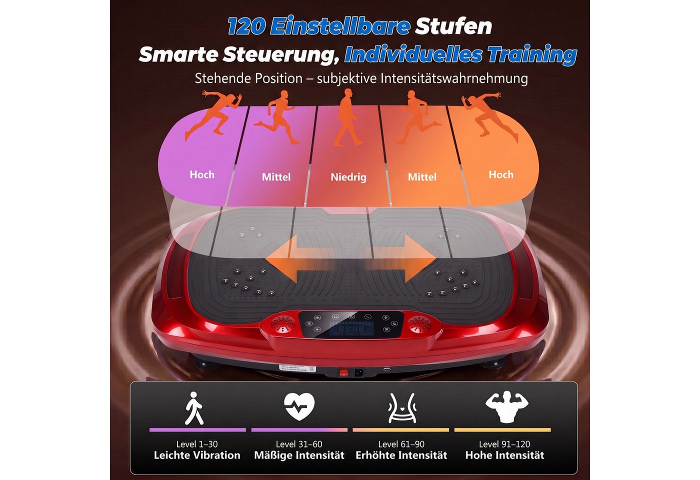 kehot Vibrationsplatte Vibrationsplatte mit 2 Widerstandsbänder, 5 Fitnessbänder, Bluetooth, 300 W, 120 Intensitätsstufen, Rüttelplatte Sport für Zuhause, Ganzk – Bild 3 von 5