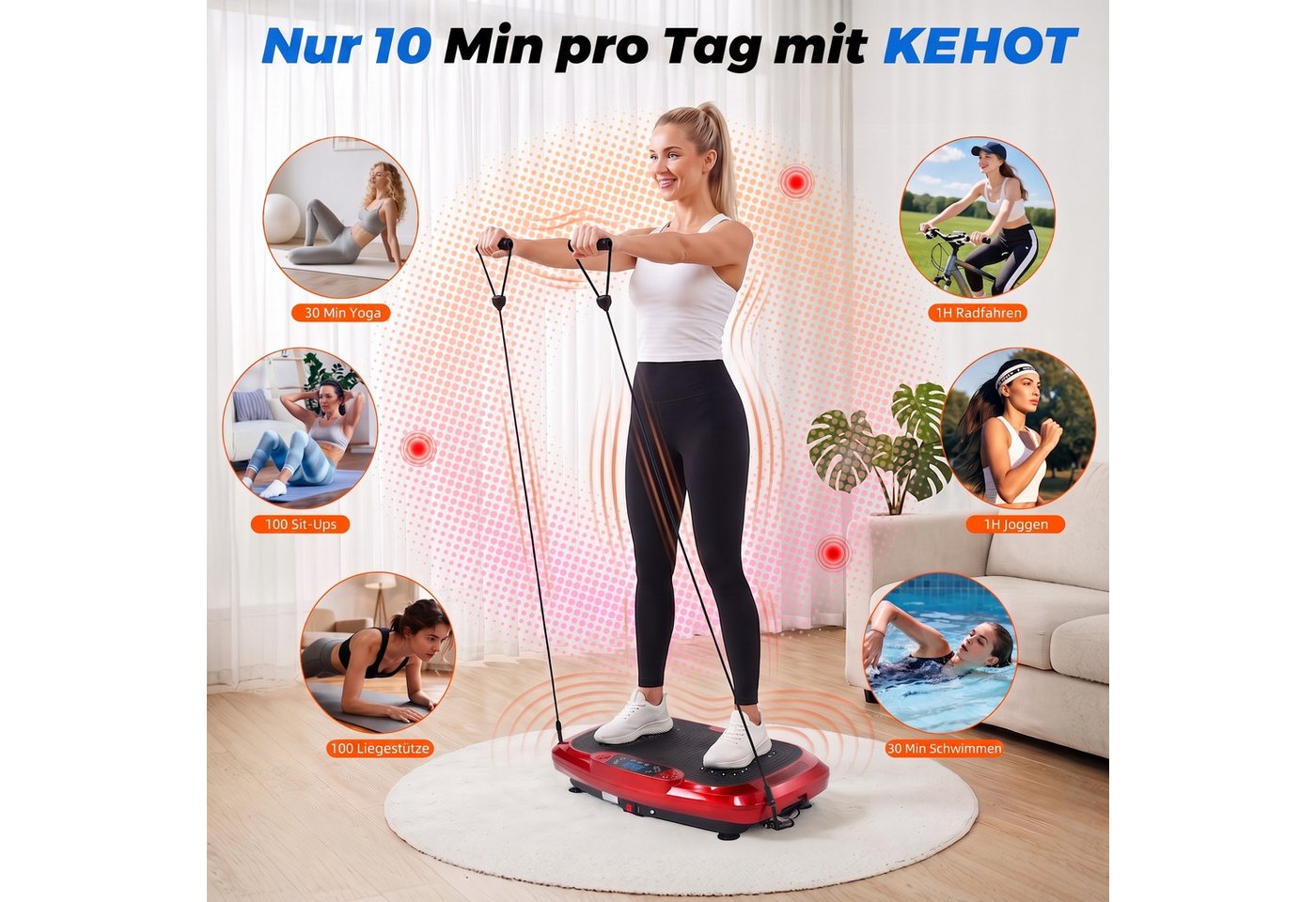 kehot Vibrationsplatte Vibrationsplatte mit 2 Widerstandsbänder, 5 Fitnessbänder, Bluetooth, 300 W, 120 Intensitätsstufen, Rüttelplatte Sport für Zuhause, Ganzk – Bild 5 von 5