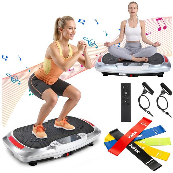 kehot Vibrationsplatte Vibrationsplatte mit 2 Widerstandsbänder, 5 Fitnessbänder, Bluetooth, 300 W, 120 Intensitätsstufen, Rüttelplatte Sport für Zuhause, Ganzk