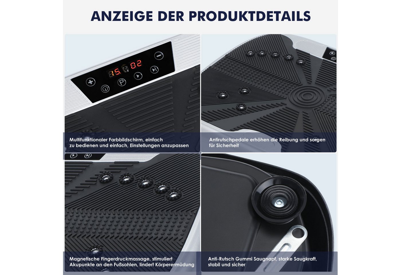 kehot Vibrationsplatte Vibrationsplatte mit Doppelmotoren, Fernbedienung & Trainingsbänder, 200 W, 99 Intensitätsstufen, (für Abnehmen, Ganzkörpertraining, Musk – Bild 4 von 5