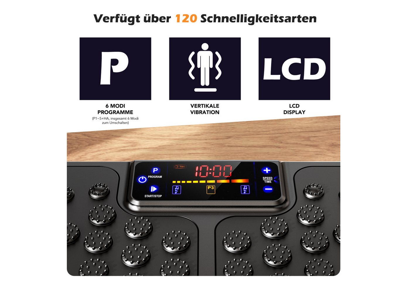 kehot Vibrationsplatte Vibrationsplatte mit Doppelmotoren, Fernbedienung & Trainingsbänder, 200 W, 99 Intensitätsstufen, Mit Magnetfeldmassage, LED-Lichteffekt  – Bild 3 von 5