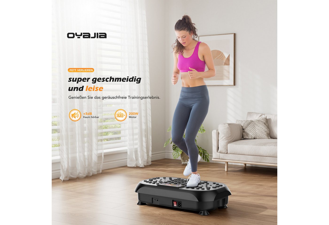kehot Vibrationsplatte Vibrationsplatte mit Doppelmotoren, Fernbedienung & Trainingsbänder, 200 W, 99 Intensitätsstufen, Mit Magnetfeldmassage, LED-Lichteffekt  – Bild 5 von 5