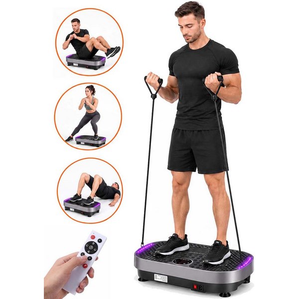 kehot Vibrationsplatte Vibrationsplatte mit Magnetmassage, LED-Licht, Ganzkörpertraining Home, 200 W, 120 Intensitätsstufen, mit 4+1 Trainingsmodi, Trainingsbän