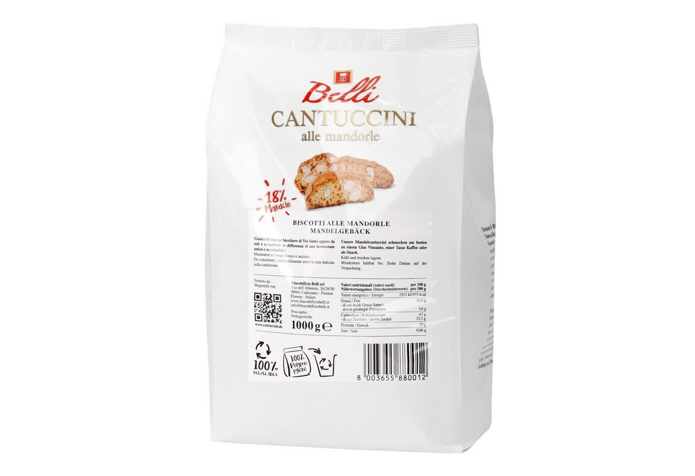 Belli Cantuccini Kekse Belli Cantuccini mit Mandeln, 1kg Großpackung, Gebäck aus Italien, 1 x (1000g Beutel, traditionelles italienisches Gebäck) – Bild 5 von 5