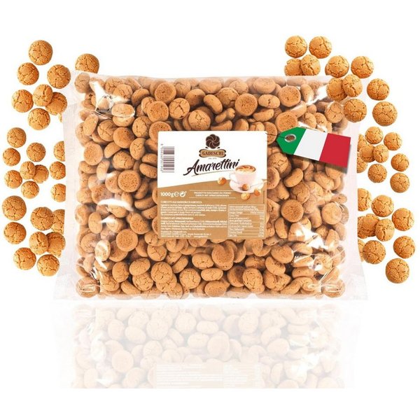 Gadeschi Kekse Gadeschi Amarettini 1kg, Italienische Kekse mit Aprikosenkernen 13%, 1 x (Italienisches Gebäck: Ideal zu Kaffee, Tee oder als Dekoration)