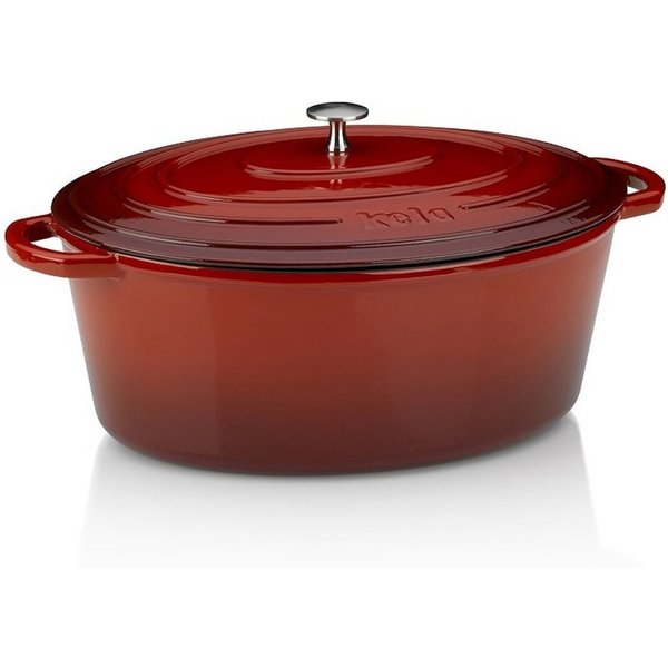 kela Bräter Gusseisen Bräter Calido Oval Rot mit Deckel 9,3 Liter, Gusseisen (1-tlg), Emaillierter Rotverlauf