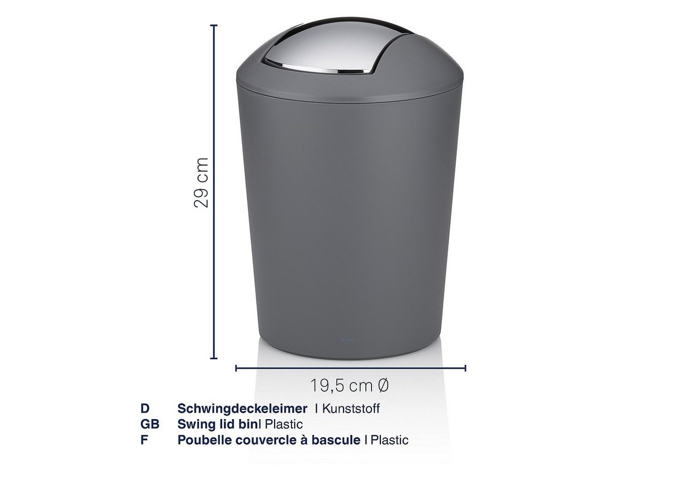 kela Kosmetikeimer Marta, 5 Liter, Schwingdeckeleimer, Deckel abnehmbar, matte Optik, Kunststoff – Bild 3 von 5