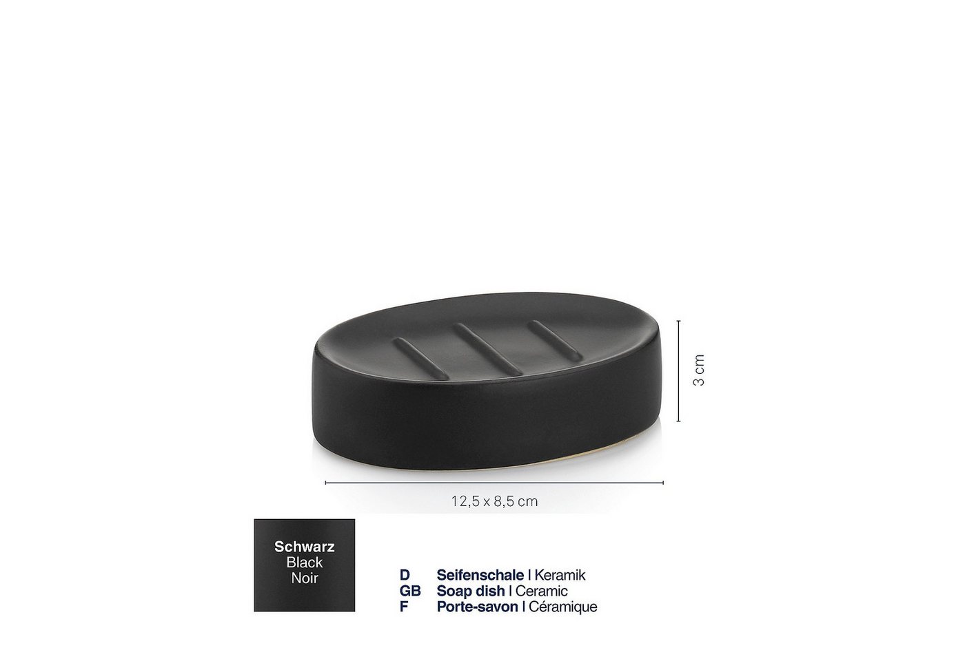 kela Seifenschale Matsi, Breite: 8,5 cm, Ø 7 cm, matte Optik, schwarze Auflagefläche mit drei erhöhten Streifen – Bild 3 von 5