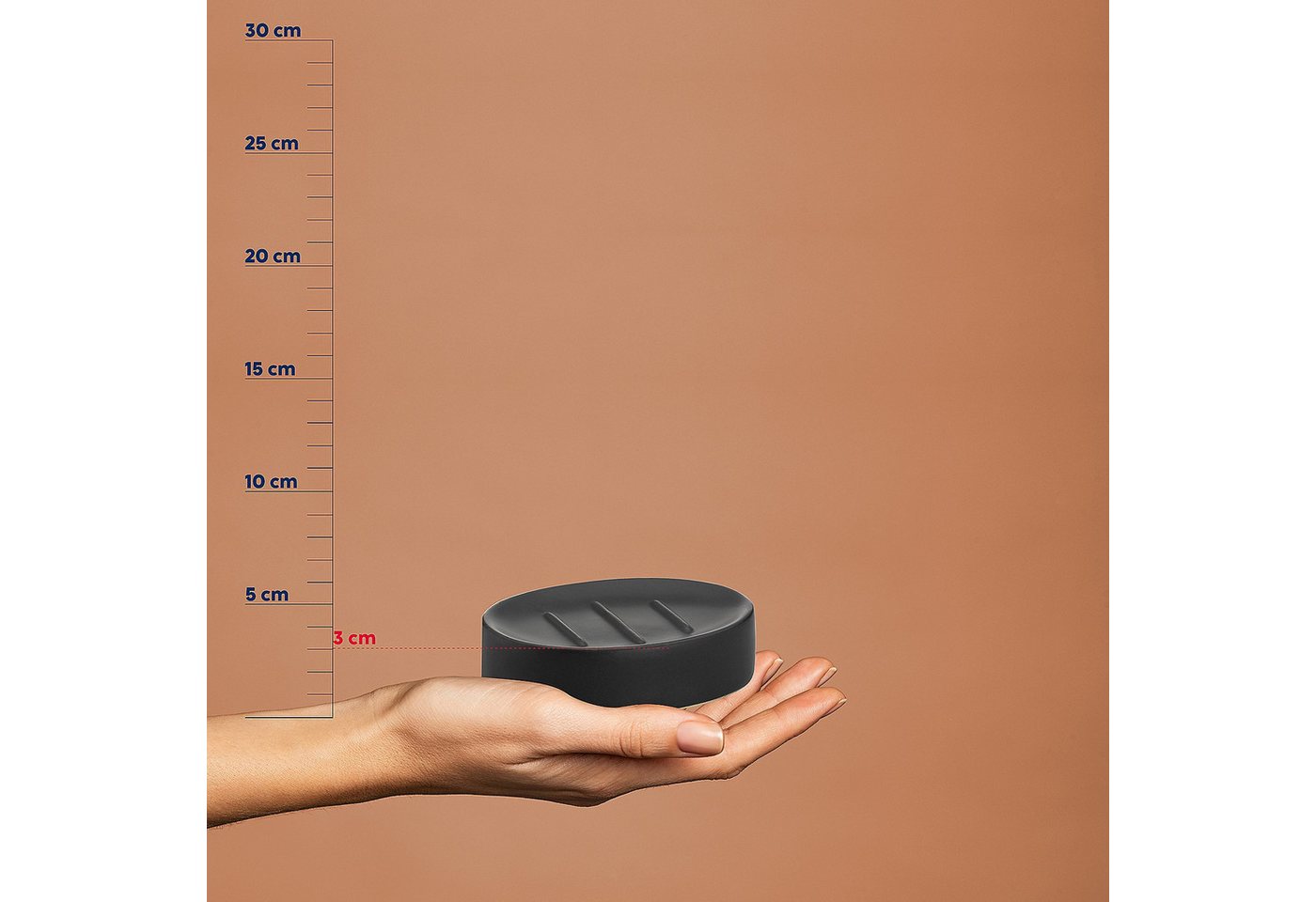 kela Seifenschale Matsi, Breite: 8,5 cm, Ø 7 cm, matte Optik, schwarze Auflagefläche mit drei erhöhten Streifen – Bild 4 von 5