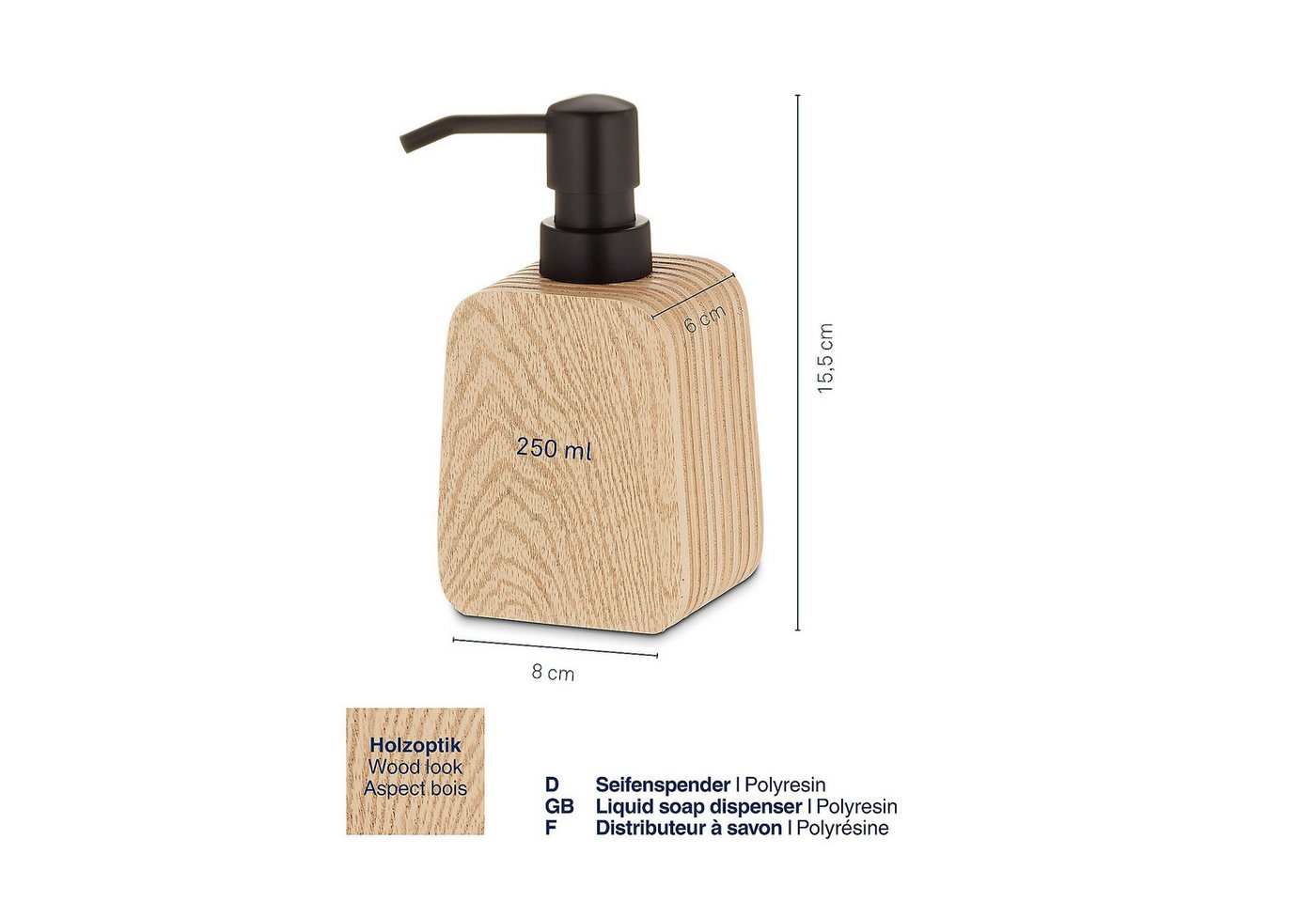 kela Seifenspender Kaiu, Holzoptik, 250 ml, leicht zu befüllen – Bild 3 von 5
