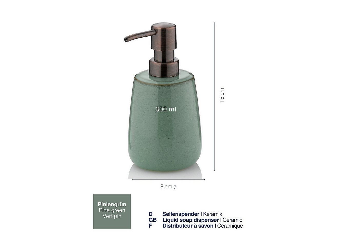 kela Seifenspender Liana, Retro-Look, glänzende Keramik, 300 ml, leicht zu befüllen – Bild 3 von 5
