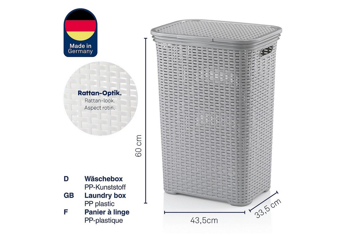 kela Wäschebox Brasilia, Klappdeckel, 60 L, Flecht-Look, flexibel einsetzbar, 2 Tragegriffe – Bild 3 von 5