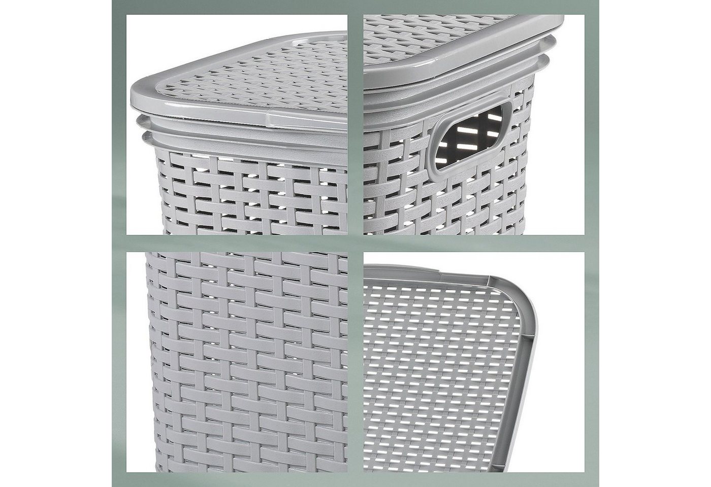kela Wäschebox Brasilia, Klappdeckel, 60 L, Flecht-Look, flexibel einsetzbar, 2 Tragegriffe – Bild 5 von 5