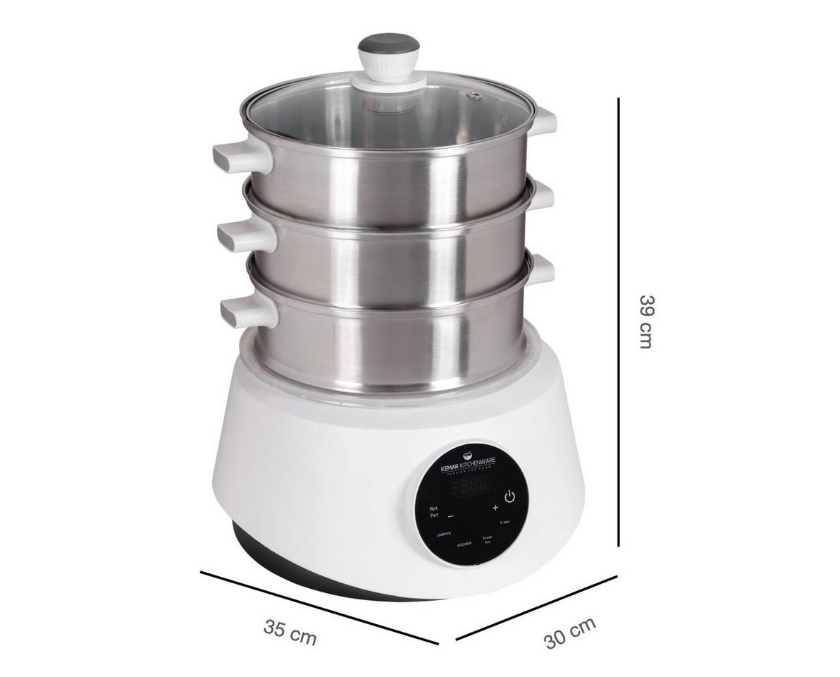 KeMar Kitchenware 4-in-1-Dampfgarer KFS-3000, 1200,00 W, Wassertank aus Edelstahl Dämpfkörbe aus Edelstahl, Glasdeckel – Bild 2 von 5
