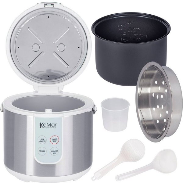 KeMar Kitchenware Reiskocher KRC-130, 700 W, 4 Programme, Innendeckel Edelstahl, Warmhalteprogramm, Softtouch