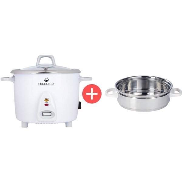 KeMar Kitchenware Reiskocher KRC-200, 500 W, Innentopf aus Edelstahl, Glasdeckel, Bambuslöffel