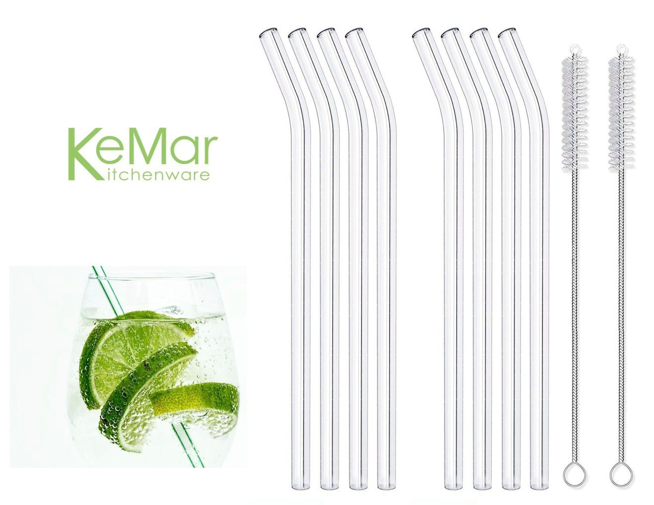 KeMar Kitchenware Trinkhalme Glastrinkhalme, (verschiedene Sets, 4-tlg., nach Auswahl), aus Borosilikat Glas – Bild 2 von 2