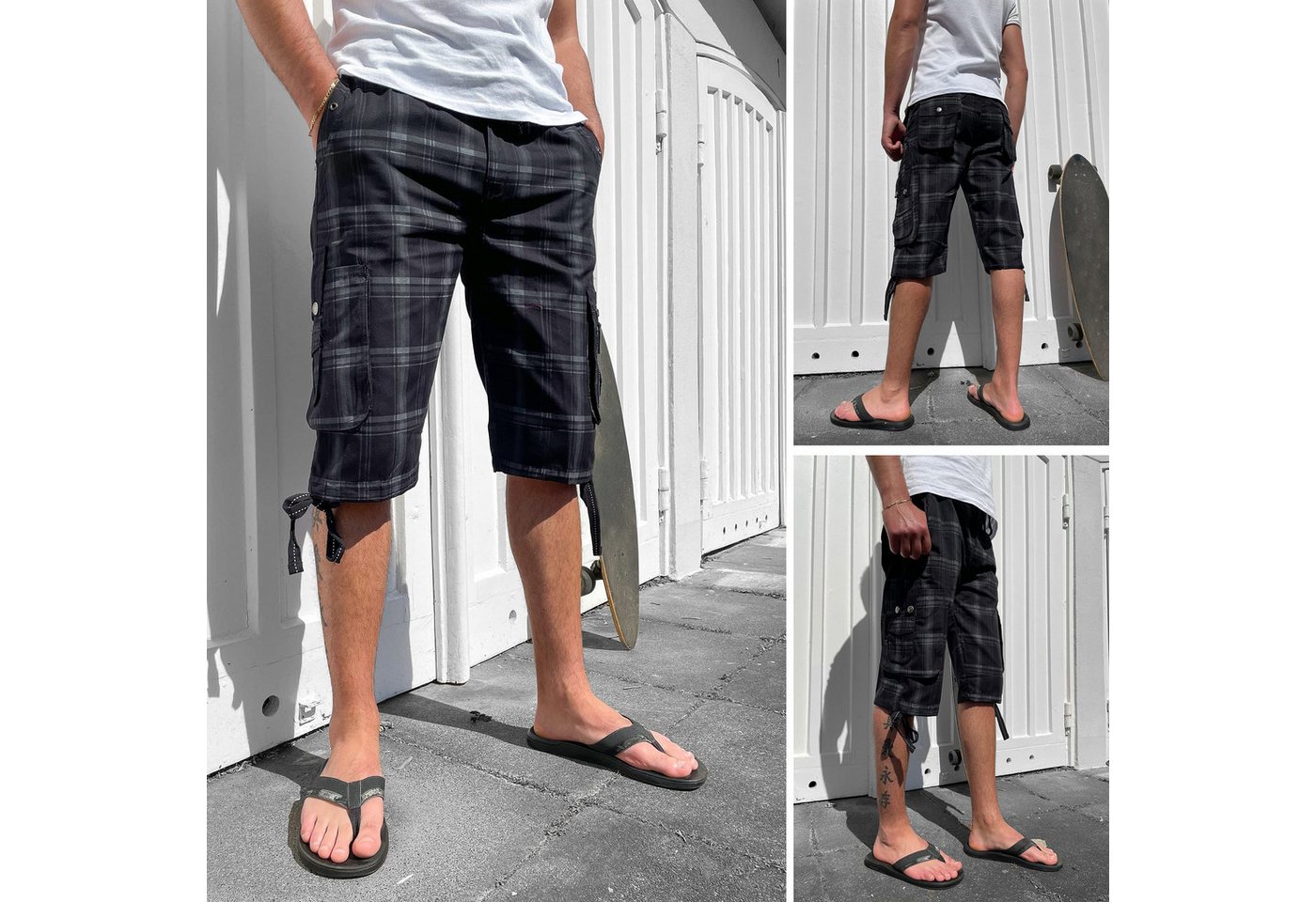 Kendindza Cargobermudas 3/4 Bermuda Shorts Herren, Kurze Hose Herren, Cargo Shorts Dehnbund Taschen Capri Cargohose kurz – Bild 4 von 4