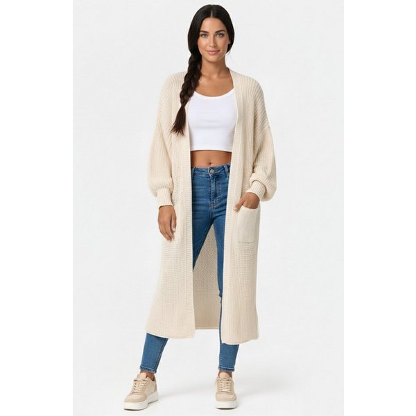 Kendindza Collection Cardigan Cardigan Damen lang Oversize Strickjacke Damen Lang aus Grobstrick Longstrickjacke Made In Italy - One Size 34-42
