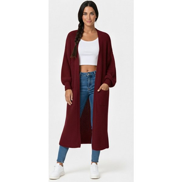 Kendindza Collection Cardigan Cardigan Damen lang Oversize Strickjacke Damen Lang aus Grobstrick Longstrickjacke Made In Italy - One Size 34-42