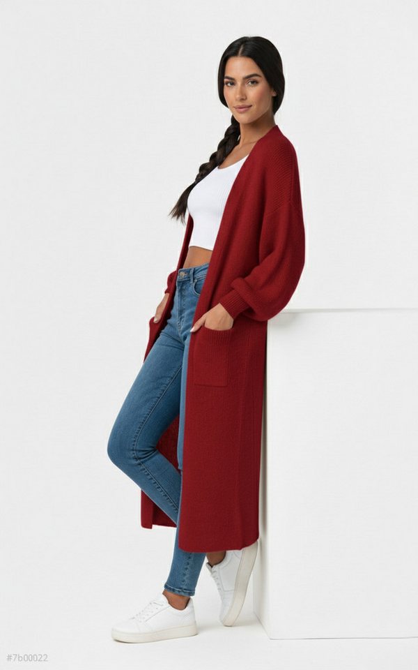 Kendindza Collection Cardigan Cardigan Damen lang Oversize Strickjacke Damen Lang aus Grobstrick Longstrickjacke Made In Italy - One Size 34-42 – Bild 2 von 4