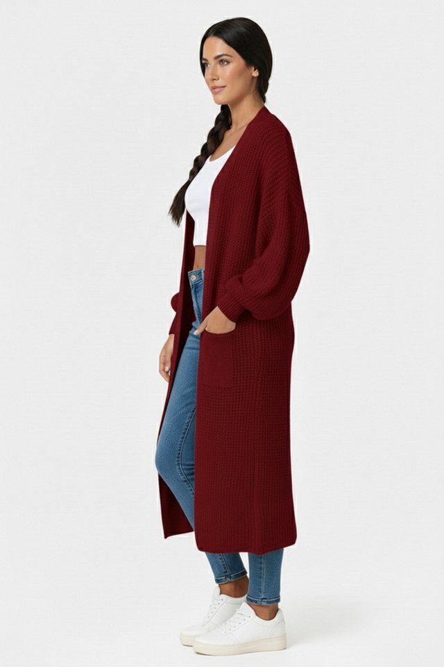 Kendindza Collection Cardigan Cardigan Damen lang Oversize Strickjacke Damen Lang aus Grobstrick Longstrickjacke Made In Italy - One Size 34-42 – Bild 3 von 4