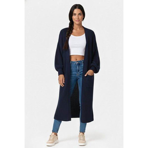 Kendindza Collection Cardigan Cardigan Damen lang Oversize Strickjacke Damen Lang aus Grobstrick Longstrickjacke Made In Italy - One Size 34-42