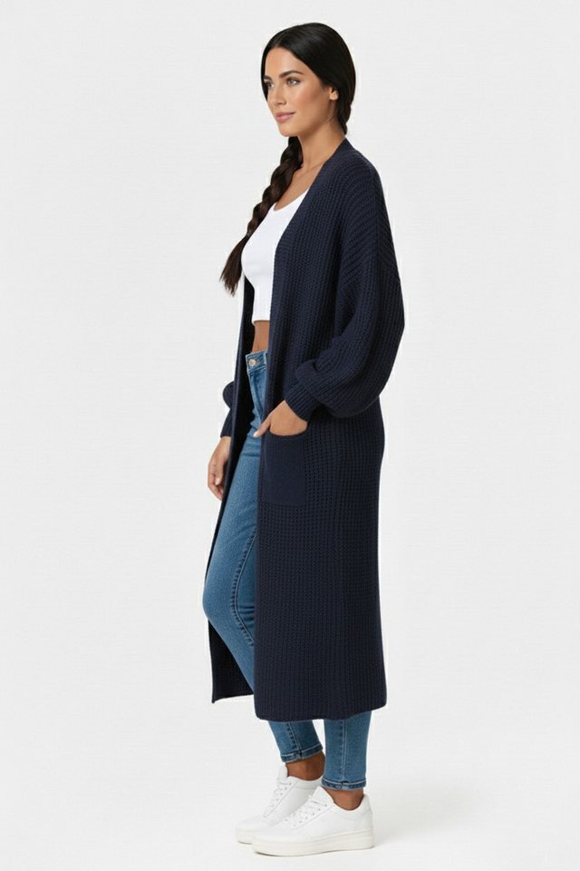 Kendindza Collection Cardigan Cardigan Damen lang Oversize Strickjacke Damen Lang aus Grobstrick Longstrickjacke Made In Italy - One Size 34-42 – Bild 3 von 5