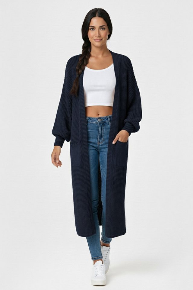 Kendindza Collection Cardigan Cardigan Damen lang Oversize Strickjacke Damen Lang aus Grobstrick Longstrickjacke Made In Italy - One Size 34-42 – Bild 4 von 5