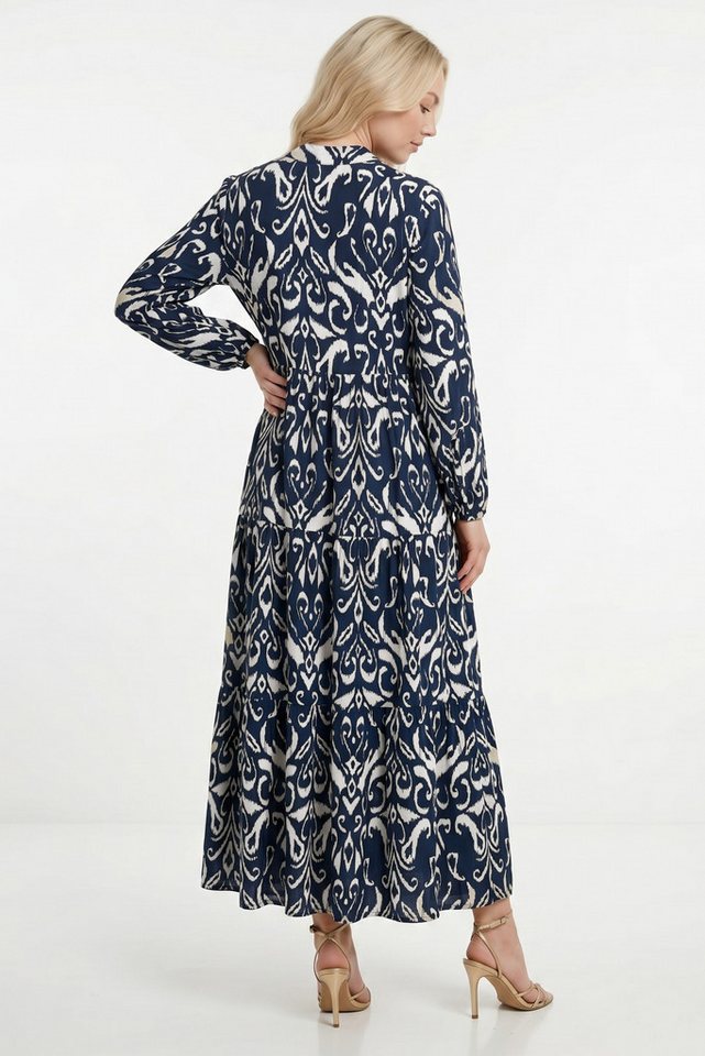 Kendindza Collection Sommerkleid Sommerkleid Damen Lang Viskose Elegantes Maxikleid lang Maxi Kleid Ikat-Print Knopfleiste & Schnurbund, Luftig Leicht – Bild 4 von 4