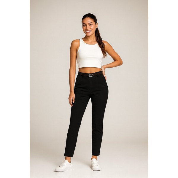 Kendindza Collection Stretch-Hose Damen Hose Stretch mit Gürtel Stoffhose Damen elegant lang Elastisch Chinohose Damen