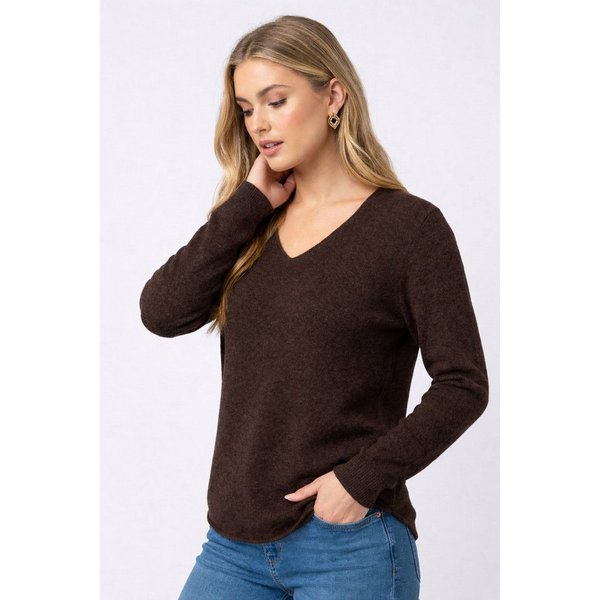 Kendindza Collection V-Ausschnitt-Pullover Damen Strickpullover V-Ausschnitt Feinstrick Basic Sweater Langarm Made in Italy - Weicher Viskose-Wolle Mix - One Si