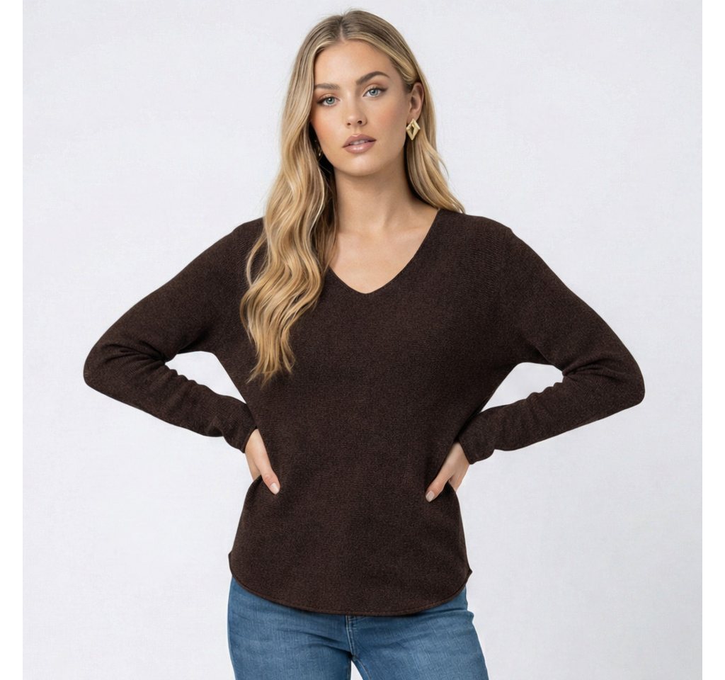 Kendindza Collection V-Ausschnitt-Pullover Damen Strickpullover V-Ausschnitt Feinstrick Basic Sweater Langarm Made in Italy - Weicher Viskose-Wolle Mix - One Si – Bild 4 von 5