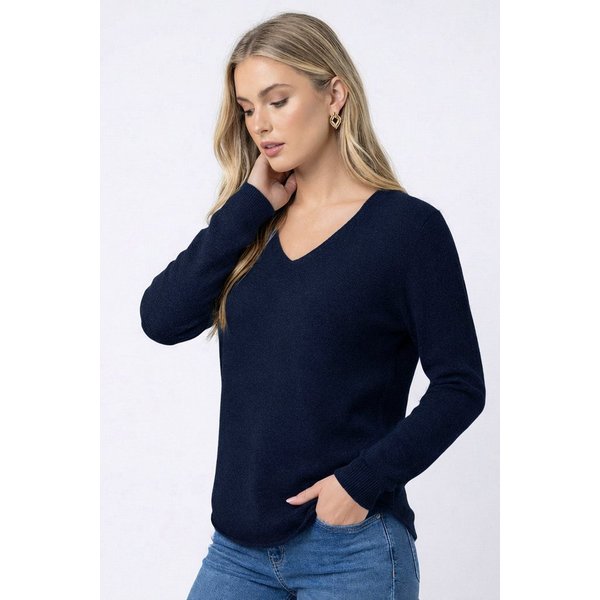 Kendindza Collection V-Ausschnitt-Pullover Damen Strickpullover V-Ausschnitt Feinstrick Basic Sweater Langarm Made in Italy - Weicher Viskose-Wolle Mix - One Si