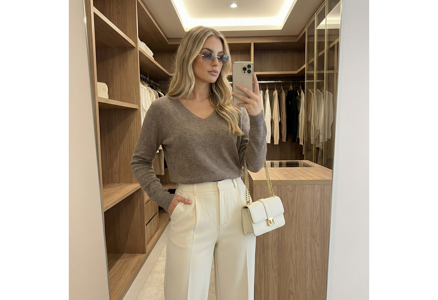 Kendindza Collection V-Ausschnitt-Pullover Damen Strickpullover V-Ausschnitt Feinstrick Basic Sweater Langarm Made in Italy - Weicher Viskose-Wolle Mix - One Si – Bild 3 von 5